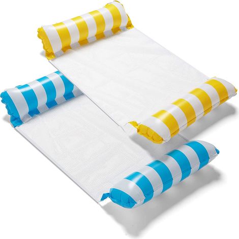 Lot de 2 matelas gonflables pour piscine, jouet de piscine adulte 4 en 1, accessoires de piscine, hamac aquatique pour fauteuil, matelas, siège, tapis de natation, bleu et jaune (1/5)