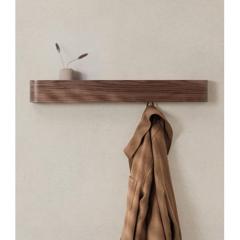 Appendiabiti da parete con ganci, salvaspazio, portata 5 kg, 50 x 16 x 17,5 cm, legno naturale (1/5)