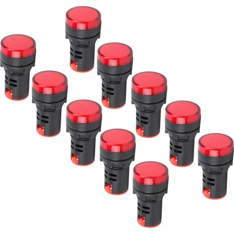 Lot de 10 lampes de signalisation LED rouges haute luminosité AD16-22DS, voyants LED pour signalisation AC/DC 110 V (1/5)