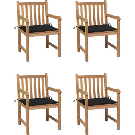 vidaXL Sillas de jardín 4 uds madera maciza de teca con cojines negros (1/5)