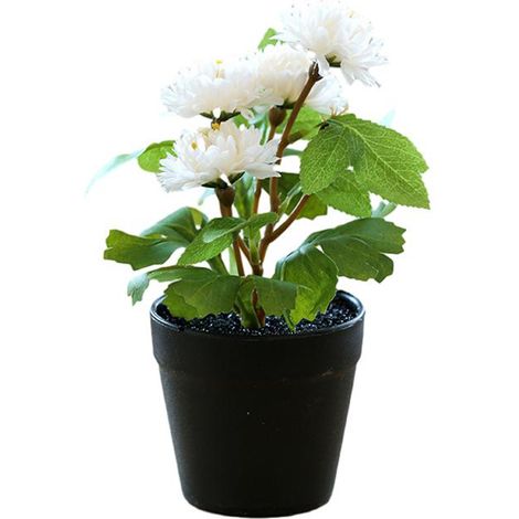 Boule De Fleurs Artificielles Chrysanthème - Petite Plante Verte Simulée - Pot En Céramique Pour Bureau Et Maison - 1 Pièce (1/5)