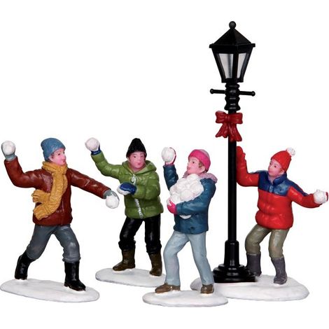 Lemax rappresentazione Battaglia di Palle di Neve Snowball Fight set di 4 pezzi