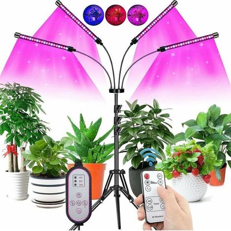 Lámpara de cultivo LED para horticultura, 80 LED, con trípode ajustable de 60 a 160 cm, espectro completo con temporizador de encendido/apagado automático de 4/8/12 horas para plantas de interior. (1/5)