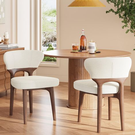Lot de 2 Chaises Bois Massif - Dossier confortable en Chenille, Pieds en Bois Massif, Confortable et Respirant - Design Moderne, Beige (1/5)