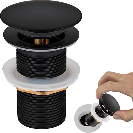 Bonde de Lavabo Pop-Up sans Trop-Plein, Bonde de Vidange Noire Universelle G 1 ¼, Bouchon de Lavabo avec Panier à Crépine, Accessoire de Plomberie pour Vasque et Salle de Bain (1/5)
