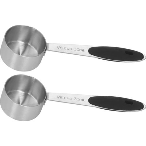 2-teiliges Messset aus Edelstahl: Messlöffel (1/8 Tasse, 30 ml), Teelöffel und Esslöffel für Kaffeebohnen, Milchpulver und Tee. (1/5)
