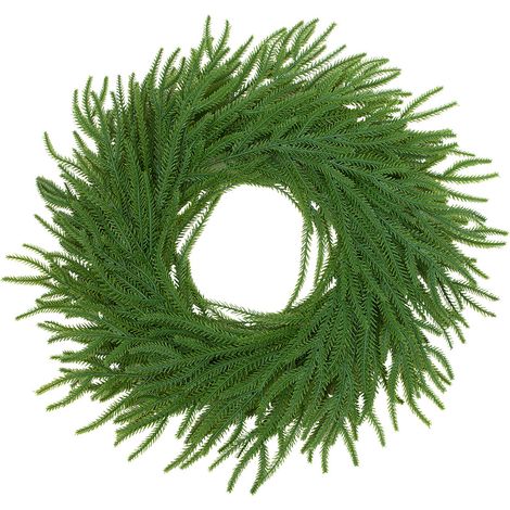 Couronne de pin de Norfolk artificielle, 60cm, Faux noël vert suspendu pour porte d'entrée, décoration de maison, couleur unique (1/5)