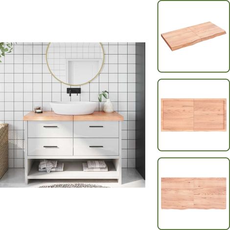 Waschtischplatte Hellbraun 120x60x(2-6) cm Massivholz Behandelt - Massiver Eichentisch - Eiche Platte - Holz Waschttischplatte - Badrenovierung - Arbeitsfläche (1/5)