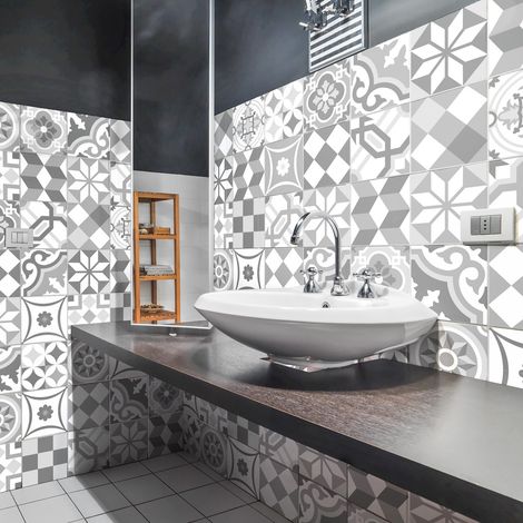 Sticker Mural Carrelage adhésif Cuisine Salle de Bain - 60 STICKERS CARREAUX DE CIMENT AZULEJOS ADAMO - 60stickers20x20cm (1/5)