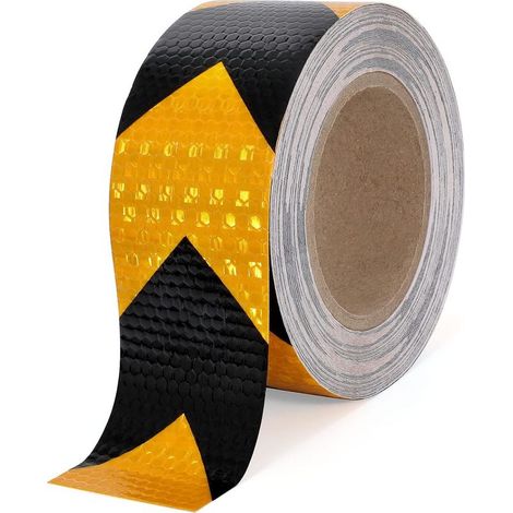 Ruban réfléchissant Noir et Jaune 25m x 5cm, étanche. Adhésif sécurité pour véhicules, remorques, bateaux et camions. (1/5)