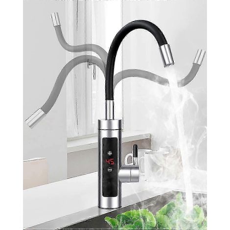 Grifo de agua caliente instantánea giratorio 360° con pantalla digital, calentador de agua eléctrico de 3000 W, 220 V, acero inoxidable. (1/5)