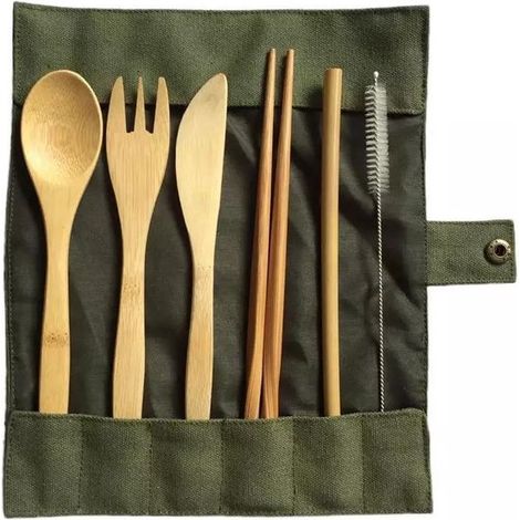 Couverts en bambou - Ensemble de 8 pièces - Vert - Pour une personne (1/3)
