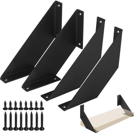 4 Pcs - Equerre Etagere - Support Murale - Structure Fer Robuste Charge Lourde 90kg Usage Intérieur Extérieur Noir 20cm (1/5)