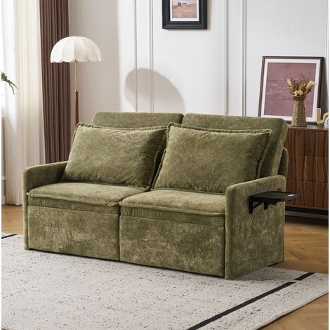 3-in-1 Schlafsofa 172,5x71x95 cm Grün mit USB, Seitentaschen und Chenille MEUBLIV (1/5)
