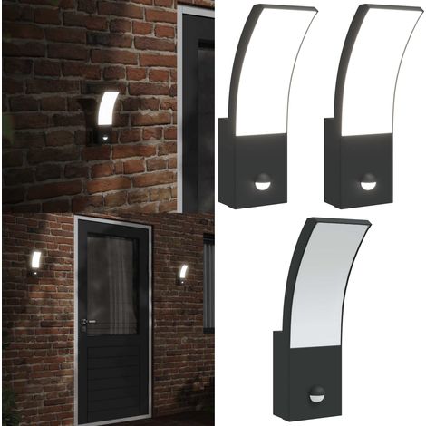 LED-Außenwandleuchten mit Sensor 2 Stk. Schwarz Aludruckguss - LED-Lampe - Außenbeleuchtung - Wandleuchte - Bewegungsmelder - Gartenlicht - Home & Living (1/5)