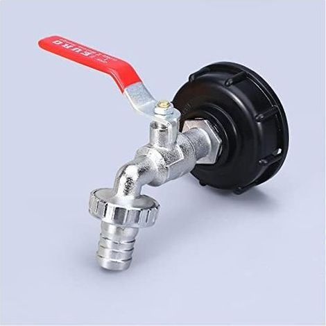 Robinet Cuve 1000L Recuperateur Eau De Pluie, Adaptateur Réservoir d'eau IBC 1/2' Double Pluie,Robinet en Matériau alliage Fabriqué PP Filetage Gros 60 Mm (1/5)