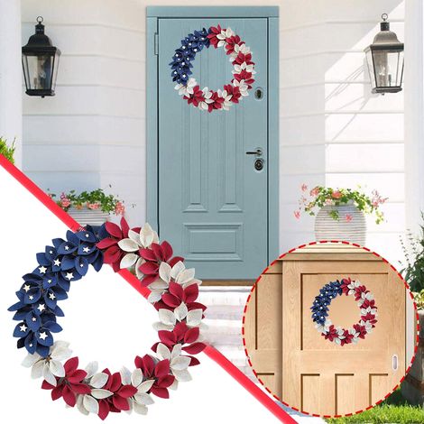 Couronne de la fête de l'Indépendance pour porte d'entrée, drapeau américain, guirlande patriotique, décoration murale pour la maison ou le bureau, décoration de Noël (1/5)