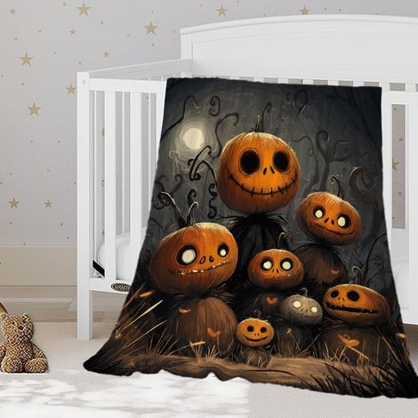 Couverture d'Halloween, plaid vintage citrouille fantôme en polaire douce et confortable, idéal pour bébé, animal de compagnie, canapé ou lit, 100 x 130 cm (1/5)
