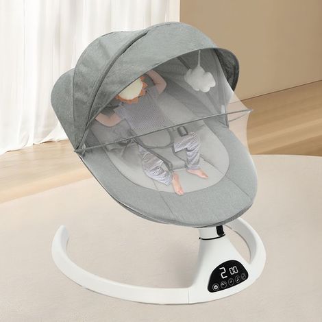 Mecedora eléctrica para bebés, columpio para bebés, con Bluetooth, 5 niveles de intensidad de vibración y función de temporizador, con mando a distancia, con una capacidad máxima de 12 kg (1/5)