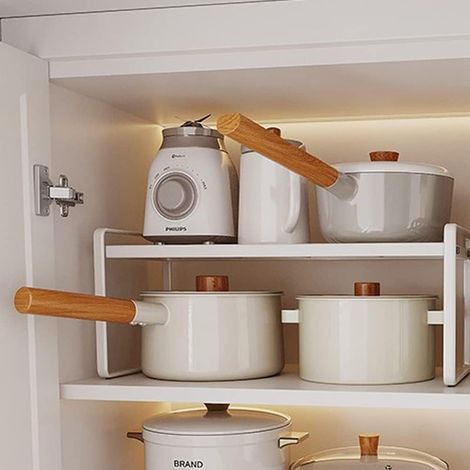 étagère de Rangement en métal,étagère de Cuisine Avec tapis antidérapant,Organiseurs de Placards,pour Placard de Cuisine/salle de bain/comptoirs/ustensiles(Blanc). (1/5)