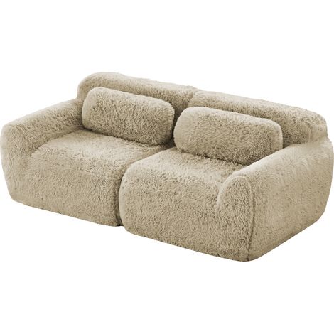 Divano 2 posti in tessuto effetto peluche, design modulare senza struttura, beige chiaro (1/5)
