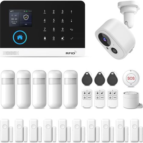 Alarme Maison sans Fil WiFi 4G GSM, système d'alarme sans Fil avec caméra de Surveillance 1080p, Alarme antivol Domestique Compatible avec Google Home (1/5)