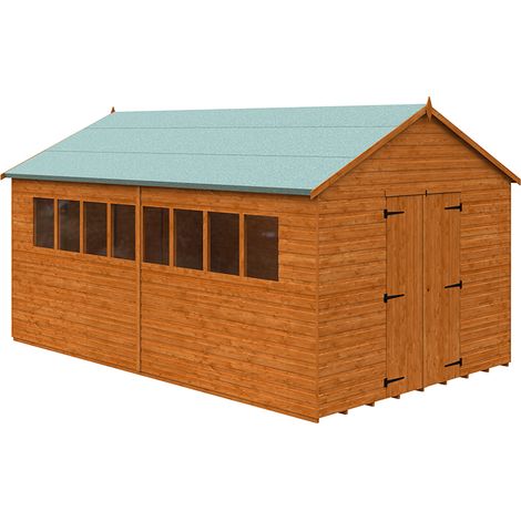 16 x 10 Feet Xl Workshop 12mm Shed - Solid Wood/Softwood/Pine - L475 x W295 x H268.5 cm - Burnt Orange