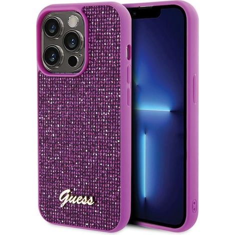 Funda rígida Guess GUHCP15LPMSDGSF para iPhone 15 Pro de 6.1 pulgadas, color fucsia/fuschia, con diseño Disco Metal Script. (1/5)