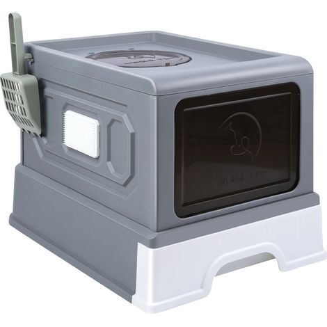 Toilettes pour Chats, Design Couverts, Fonction d'Auto-Toilettage, GRIS (1/2)