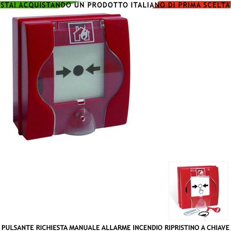 PULSANTE MANUALE ROSSO RICHIESTA INTERVENTO PER INCENDIO RIPRISTINO A CHIAVE SBLOCCA PORTE REI EN 54-11 CPD (1/5)
