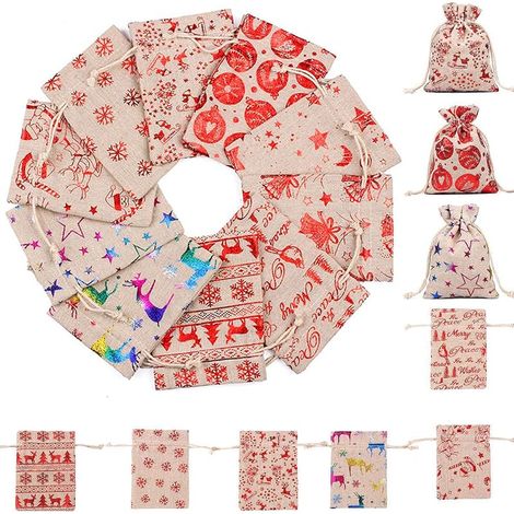Lot de 50 sacs en toile de jute avec cordon de serrage pour cadeaux de Noël 10 x 14 cm (1/5)