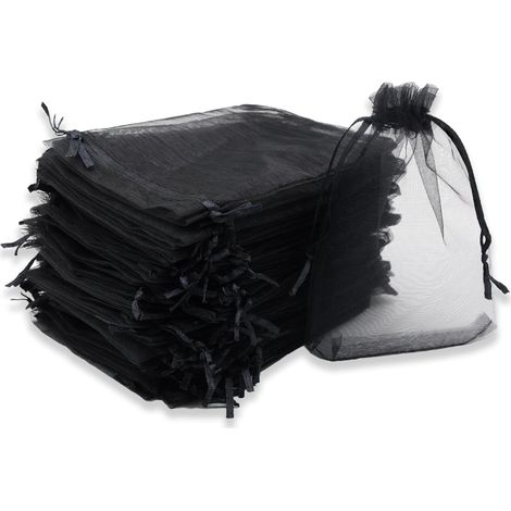 Lot de 100 sachets en organza noir (10 x 15 cm), sachets cadeaux en organza avec cordon de serrage, sachets à bijoux, sachets (1/5)