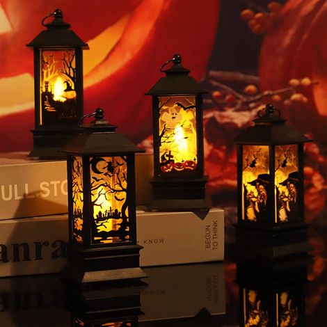 4-teiliges LED-Halloweenlaternen-Set, Hängende Halloween-Dekoration für drinnen und draußen, Leuchtende Kürbis-Halloween-Dekoration, Batteriebetriebene Geister-Nachtlichter für die Gartendekoration (W (1/5)