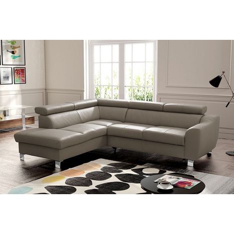 Canapé d'angle convertible en cuir italien de luxe 5 places ASTRID, taupe, angle gauche (1/5)