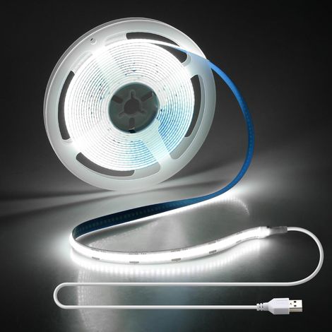 Bande LED COB USB 4 m Blanc froid 6000 K Flexible avec câble d'alimentation USB de 1 m Haute densité 320 LED/m IRC 85 pour TV Rétroéclairage LED Salon Miroir Armoire Table de Chevet (1/5)