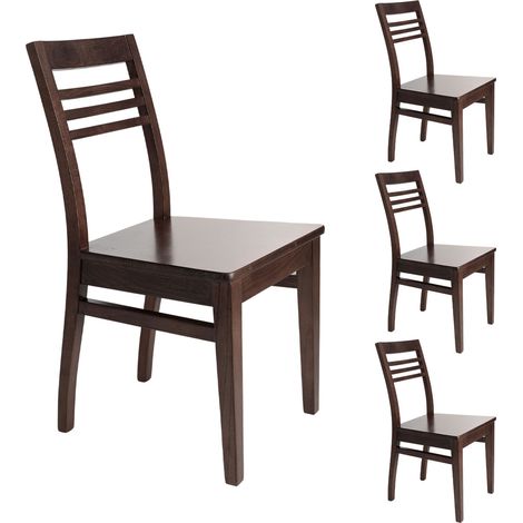 Lot de 4 chaises en hêtre chêne foncé assise bois - AGATHE