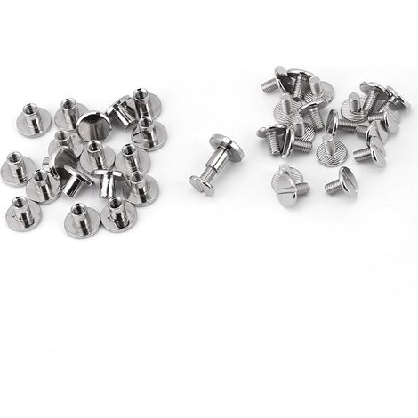 Lot de 20 rivets, vis et écrous à tête plate filetés en laiton (8 mm) pour la réparation d'articles en cuir. (1/5)