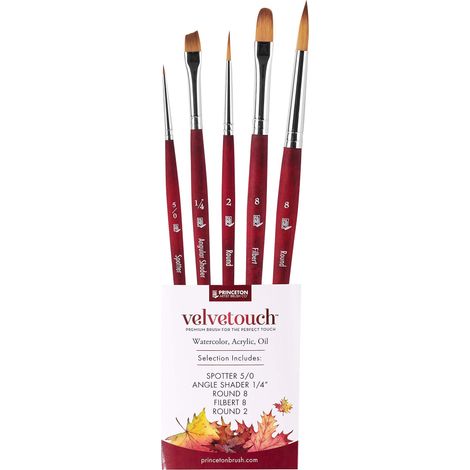 Pinceau pour Acrylique, Huile et Aquarelle, Lot de 5 Spotter 5/0, Angle Shader ¼, Rond 8, Filbert 8, Rond 2 (1/5)