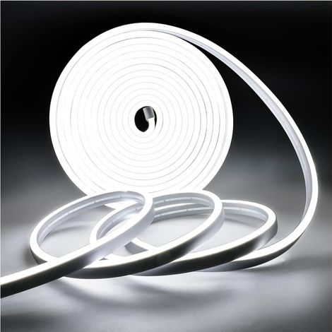 LED Neon Strip DC 12V 5M 120 LEDs/M Total 600 LEDs 6000K White IP65 Waterproof Flexible Light Strips for Bedroom, Bar, Games Room, Birthday, Christmas Party (1/5)