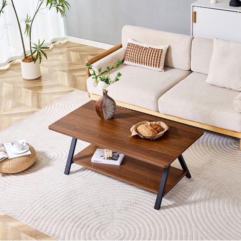 Tavolino con contenitore 110 x 57 x 44,5 cm in MDF e metallo, noce e nero DESVIAE (1/5)