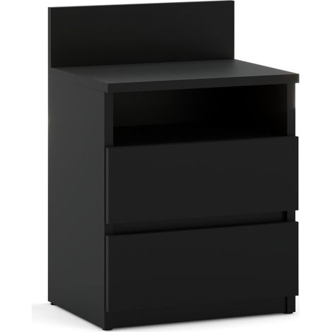 Comodino nero da 40 cm con 2 cassetti e ripiano, mobile per camera da letto.