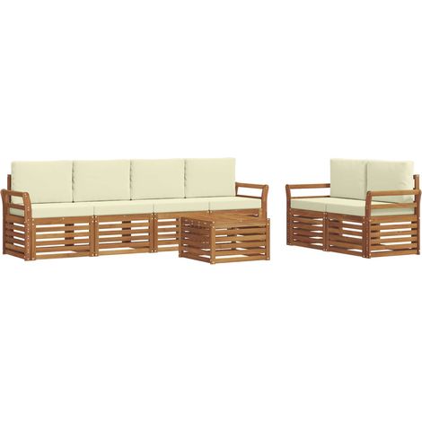 Outdoor Sofa Set 7 pcs Natural and Cream Solid Acacia Wood vidaXL (1/5)