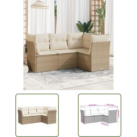The Living Store 4-tlg. Garten-Sofagarnitur mit Kissen Beige Poly Rattan - Gartensorgaunität - Outdoor Möbel - Lounge Set - Rattan Sofa - Gartenlounge (1/3)