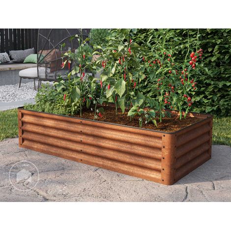 GFP Primeyard LUCA Huero urbano de acero corten 150x75x35 cm: Huerto resistente con aspecto de óxido natural y protección segura en las esquinas, apta para todo el año. (1/3)
