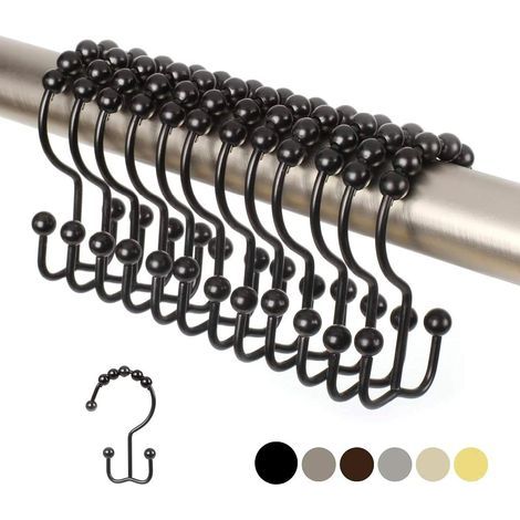 Lot de 12 Crochets Doubles pour Rideau de Douche (Finition décorative Noire Mate) en Acier Inoxydable résistant à la Rouille de qualité supérieure (1/5)