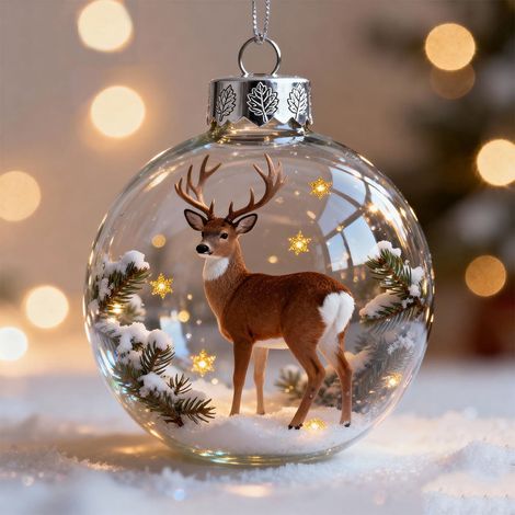 Ornement Suspendu Animal - Boule En Verre 3D 7 Cm - Décoration Arbre De Noël Hivernale - Lot De 5 (1/5)