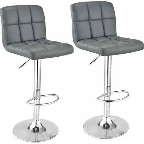 Barstool, Bar Stools Set of 2 PU Leather Swivel Height Adjustable Bigzzia Bar Chairs With Backrest For Breakfast Bar, Counter, Kitchen and Home Barstools - Gray (1/5)