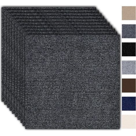 Set of 10 self-adhesive carpet tiles 30 x 30 cm – Carpets with backing, self-adhesive and carpeted, durable flooring for apartments, offices, shops, Dark Grey (1/5)