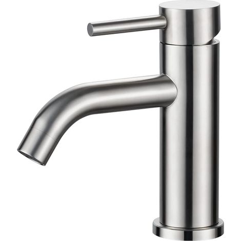 Wasserhahn Bad Mischbatterie, Waschtischarmatur Infache Montage, Armatur für Waschbecken, Badezimmer, Einhebel Waschtischbatterie Gebürsteter, Edelstahl, Grau