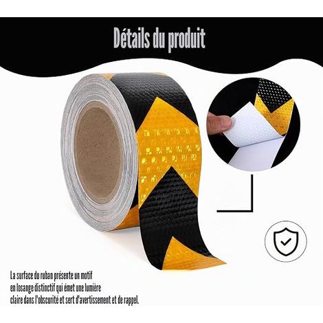 Reflective Tape, Yellow and Black Adhesive Tape, 5 cm × 10 m, Reflective Tape for Vehicle Profile Marking, for Trucks, Trailers and Escape Paths, Outdoor (1/4)